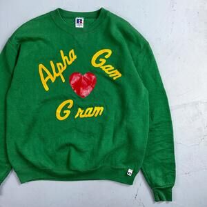 Russell Athletic Sweatshirt L Alpha Gam VTG Crewneck Green 90s USA College Uni